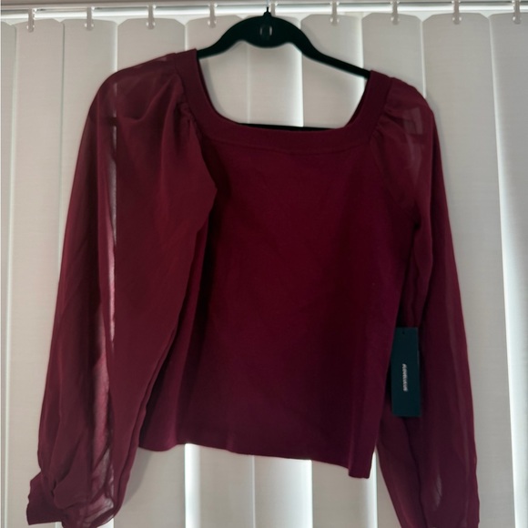 Lulus Tops - Lulu's Burgundy Sheer Sleeve Blouse